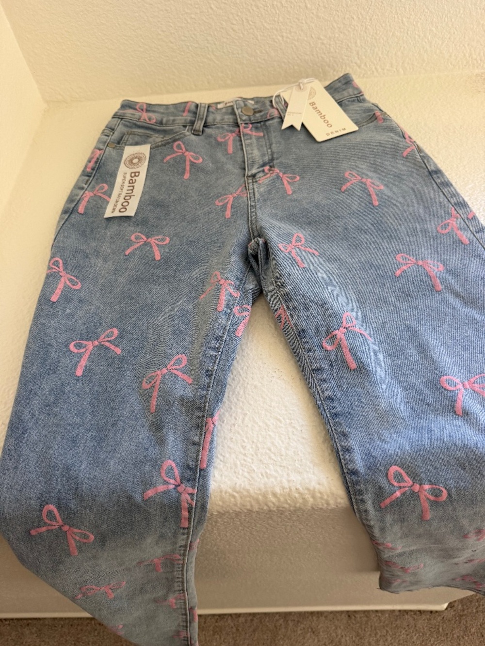 Pink Bow Print Denim Jeans 🎀🩷
